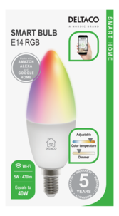 Deltaco Smart Home WiFi dimbar RGB LED E14 5 W