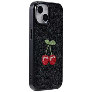 Exibel Glitter Cherry mobildeksel for iPhone 13/14/15/16e/17e, svart