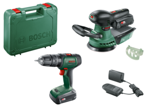 Bosch drill og eksentersliper, sett med batteri