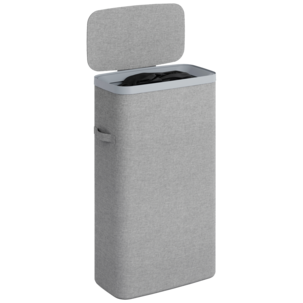 Smal tvättkorg med lock, plast/tyg, 22 x 40 x 67 cm, grå