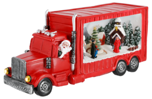 Lastbil med julby, belysning och musik