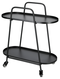 Trillevogn med 2 hyller, svart stål