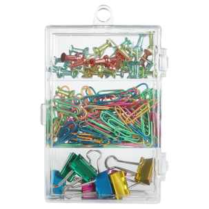 Kontormiks fargerikt, knappenåler, binders, klemmer, 138 deler