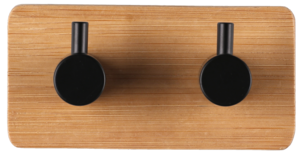 Självhäftande badrumskrok dubbel, bambu och svart metall