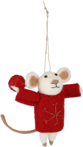 Handgjorda möss i tovad ull med snöre, 3-pack