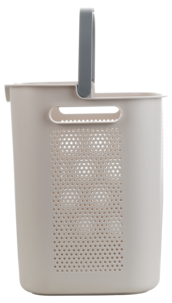 Liten tvättkorg plast, med handtag, beige och grå