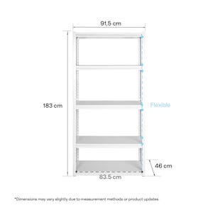 Bred hylla med 5 hyllplan, metall, 91,5x46x183 cm