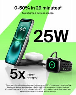 Belkin UltraCharge 2 in 1 Qi2-laddare, 25 W