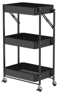 Rullavaunu, jossa laatikot, kylpyhuoneeseen ja keittiöön, kokoontaitettava