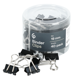 Små pappersklämmor metall svart 19 mm 40-pack