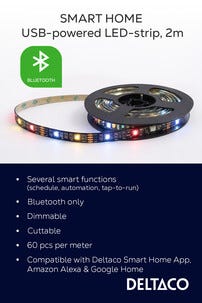 Deltaco Smart LED-list med RGB og USB, 2 m