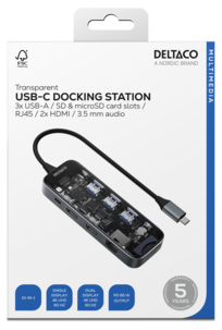 Deltaco USB-C hub 10 portar, transparent