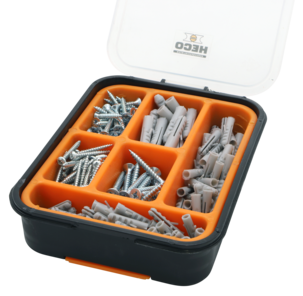 Heco träskruv & plugg i sortimentslåda, 176 delar