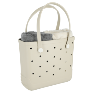 Strandväska plast med hålmönster, beige