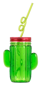 Plastkrus med lokk og sugerør, kaktus