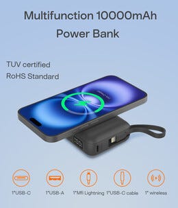 Powerbank 10 000mAh med trådlös laddning 15 W