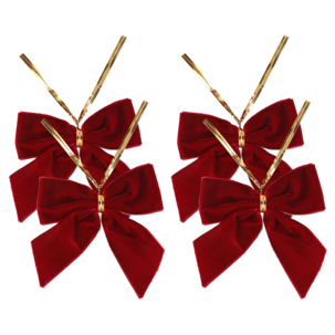 Julerosetter i rød fløyel med trådfeste, 4-pakning