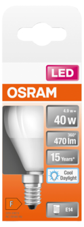 Klotlampa LED E14 4,9 W Osram, kallvit