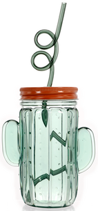 Plastkrus med lokk og sugerør, kaktus