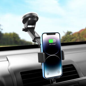 Puhelinteline autoon, puristuskiinnike, langaton Qi ja imukuppi