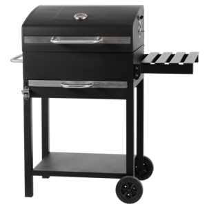 Kolgrill med hjul, lock och sidobord