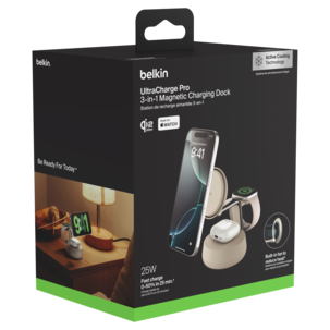Belkin UltraCharge Pro 3-i-1 Qi2-lader, 25W