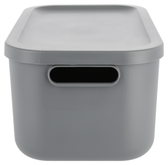 Tidy oppbevaringsboks med lokk, resirkulert plast, grå