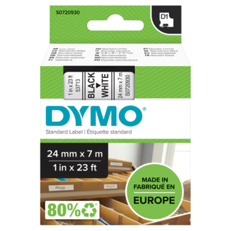 Dymo D1 märkband svart på vitt, 24 mm 7 m