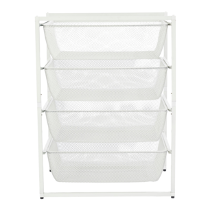 Trådkurv med stativ og 4 kurver, 49 x 55 x 71 cm, hvit