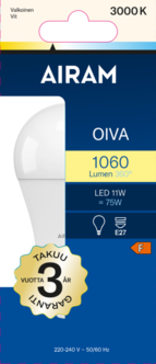 Airam Oiva LED-lamppu E27 11 W, lämpimän valkoinen