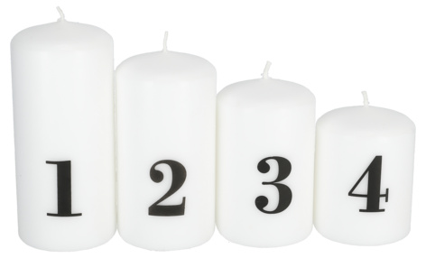 Blockljus Advent, 4-pack stearinljus med siffror