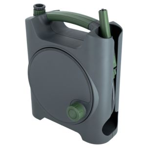 Portabel slangvinda med munstycke och 10 m vattenslang