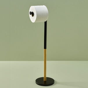 Frittstående toalettpapirholder, bambus, svart metall