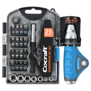 Cocraft bitsskrutrekker med sperre og bits, 25 deler