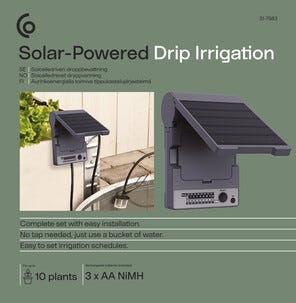 Dryppvanning med solpanel til drivhus og pallekarm, 10 planter