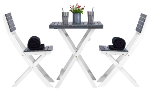 Utemöbler med bord och två stolar