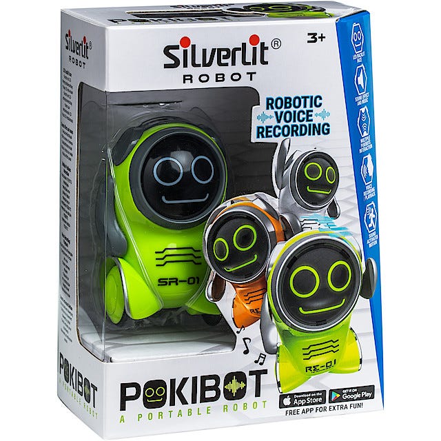 Robot Pokibot SilverLit - Portable, Réagit Au Son & à La Voix - 3 Couleurs Au Choix (Violet, Bleu, Blanc)