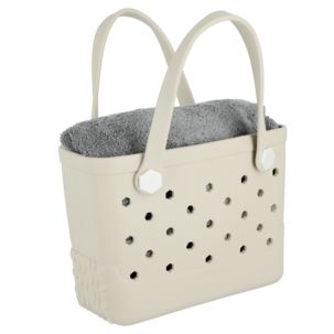 Strandväska plast med hålmönster, beige