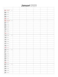 Familjekalender 2020, svenska