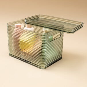 Stabelbar oppbevaringsboks med lokk, transparent grønn