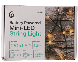 Mini LED ljusslinga batteri med timer, 8,3 m