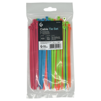Buntband 150 mm långa, 5 olika färger, 100-pack