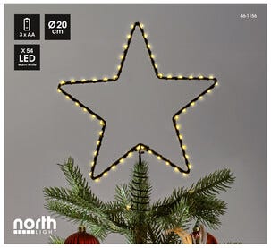 Julgransstjärna med belysning metall svart 20 cm Northlight