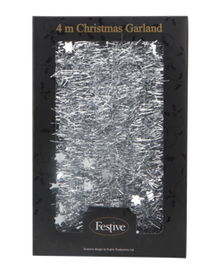 Girlander m/ stjerner, sølv/hvit