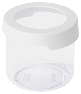 Pyöreä muovipurkki ja kansi