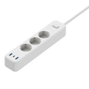 Grenuttag 3-vägs med USB-A och USB-C, 1,5 meter