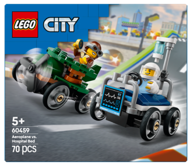LEGO City Lentokone vastaan sairaalasänky -kilpa-autopakkaus 60459, yli 5-vuotiaille