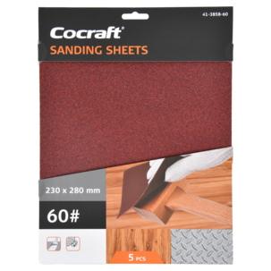 Cocraft sandpapir for tre og metall, 230 x 280 mm, 5-pakning