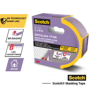 Scotch gul maskeringsteip for ømtålige overflater, 24 mm × 41 m