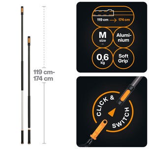 Fiskars OneClick teleskopskaft M, 119–174 cm